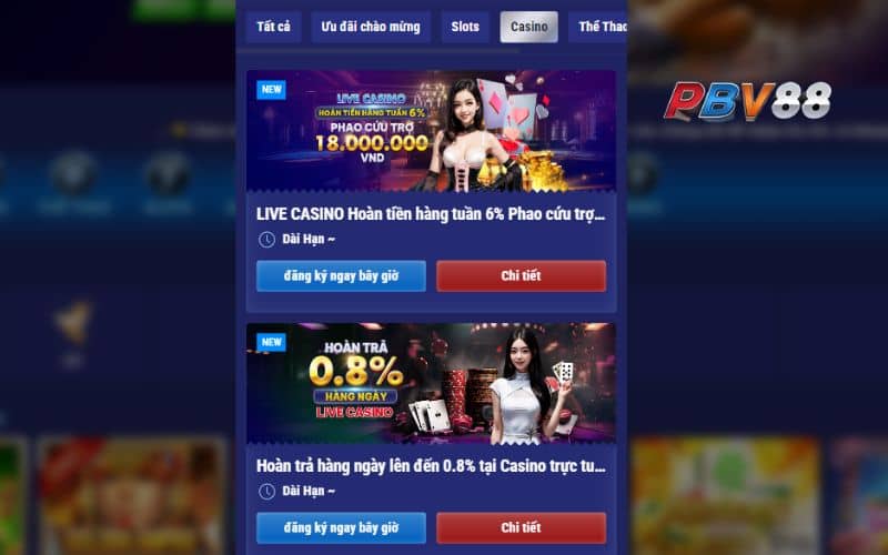 Tham gia casino tại PBV88 nhận ngay khuyến mãi khủng